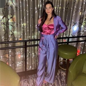 Nasty Gal Purple Satin Wide Leg Set